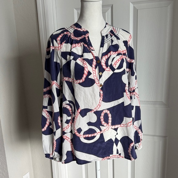 Lilly Pulitzer Navy and White Rope Print Blouse - Picture 2 of 15